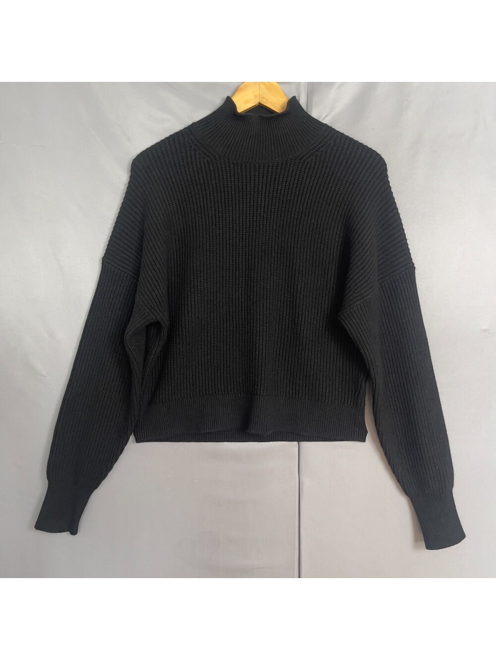 J.Crew Women’s S Black Mock Neck Sweater Ribbed Knit Pullover Classic